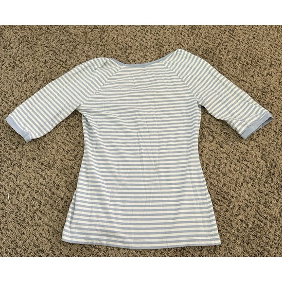 Gap Women's White Blue Stripped Quarter Sleeve Top Size Medium - Picture 7 of 7